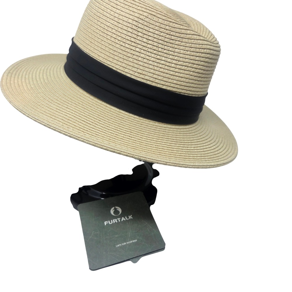 FURTALK Sun Hat Women One Size Beige Wide Brim Fedora Straw Beach Summer X00 NWT